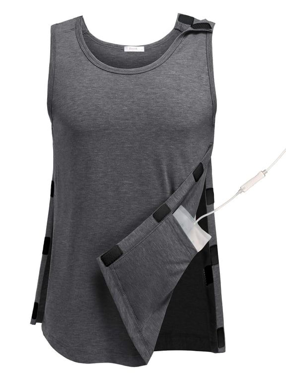 Post Surgery Shirts Men Shoulder Mastectomy Recovery Tank Tops with Drain Pockets Adaptive Rotator Cuff Magic Tape