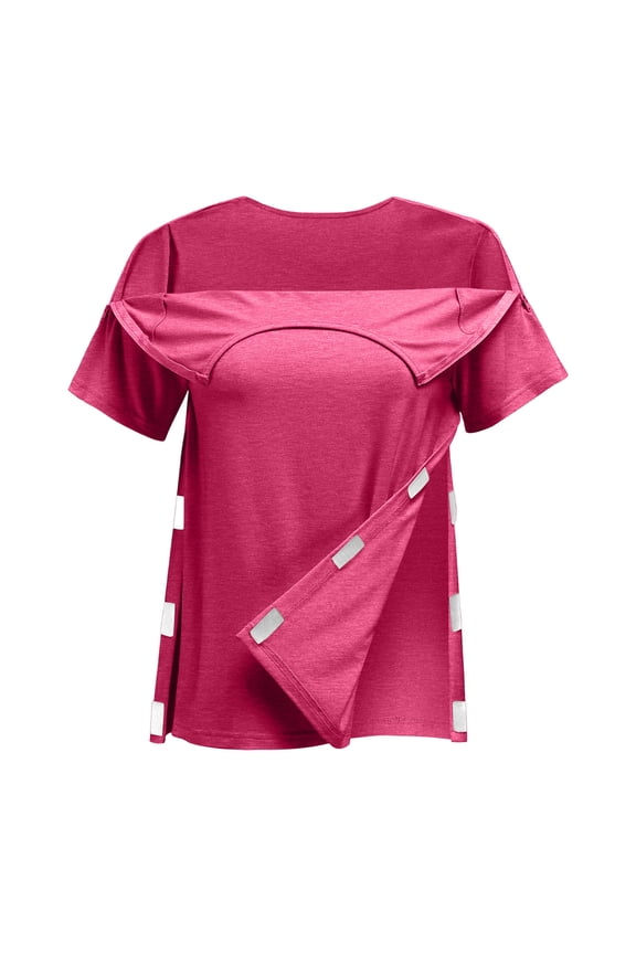 Post Surgery Shirts for Women Short Sleeve Postoperative Care Tops with 2 Shoulder Half Zippers Tear Away Tops Easy To Wear and Take Off Adaptive Clothing
