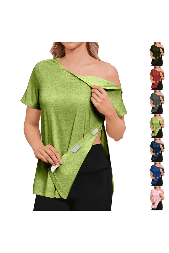 Post Surgery Shirts Women Shoulder Recovery Tear Away Chemo Port Access Rotator Cuff Rehab Adaptive Clothing Hospital Light Green M