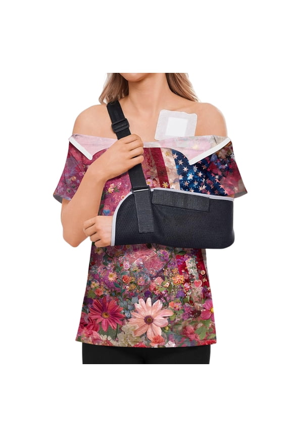 Post Surgery Shirts for Women Tear Away Side Snap Zipper Shoulder Short Sleeve Tops Hospital Post Surgery Clothing