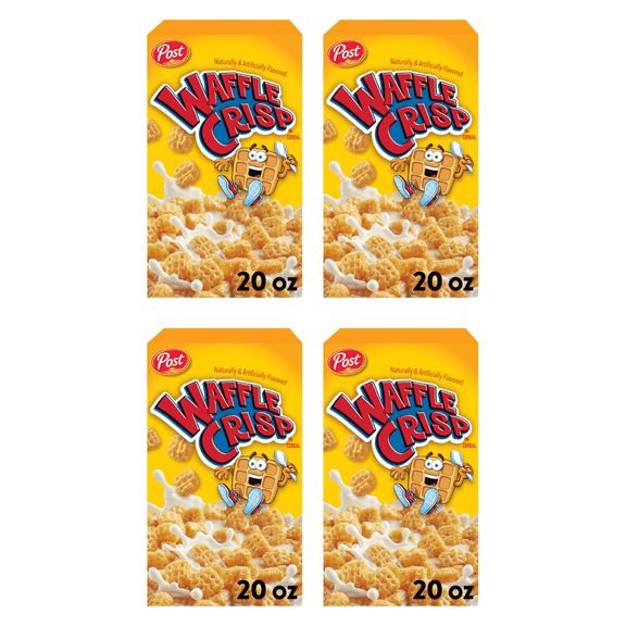 Post Waffle Crisp Breakfast Cereal, Sweetened Waffle Shaped Cereal, Crunchy 20 oz (Pack 4)