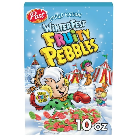 Post Winter Fest Fruity Pebbles, Instant Cold Breakfast Cereal, Crunchy, 10 oz Box