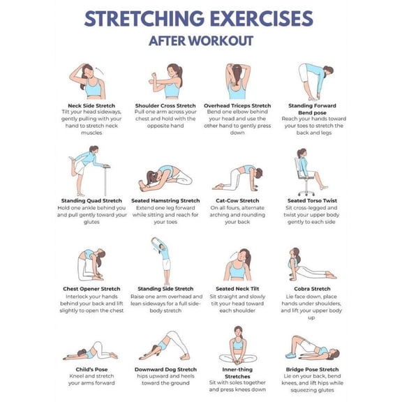 Post Workout Stretching Exercise Chart Poster, Post Workout Stretching Routine Poster, Stretching Exercise Chart Poster, Stretching Fitness Challenge Poster