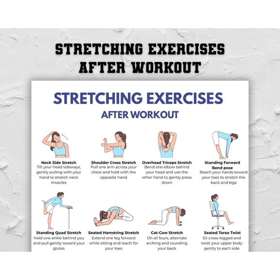Post Workout Stretching Exercise Chart Poster, Post Workout Stretching Routine Poster, Stretching Exercise Chart Poster, Stretching Fitness Challenge Poster
