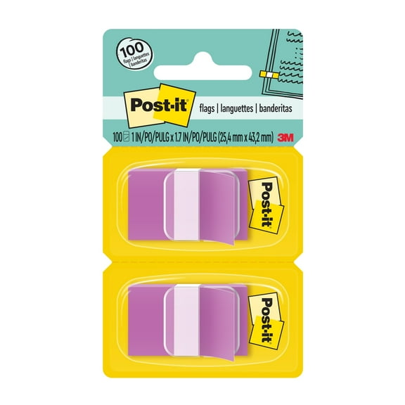 Post-it 1" Wide Flags, Purple, 50/Dispenser, 2 Dispensers/Pack