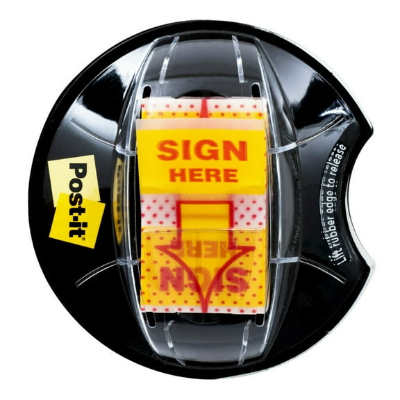 Post-it 1" Wide Sign Here Flags , Yellow, 200/ Desk Grip Dispenser