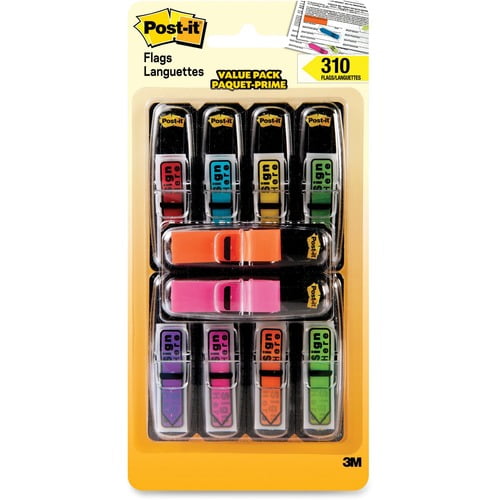 Post-it-1PK Post-It&Reg; 1/2"W Arrow Message Flags With 70 Bonus Standard Flags - 10 Total Dispensers - 310 - 0.