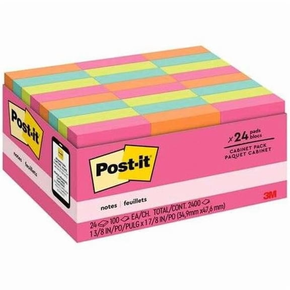 Post-it 2375110 Sticky Notes, Assorted Color - 100 Sheets - 24 per Pack - Pack of 18