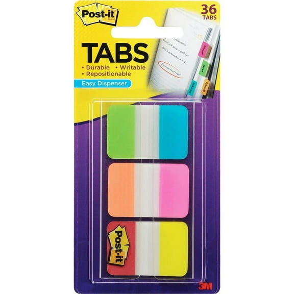 Post-it® Alternating Tabs - 216 Tab(s) - 1" Tab Height x 1.50" Tab Width - Self-adhesive - Aqua Poly, Yellow, Pink, Red, Green, Orange Tab(s) - 36 / Pack | Bundle of 5
