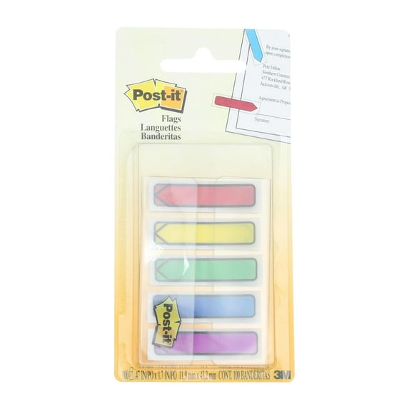 Post-it - Arrow 1/2" Flags, 5 Assorted Bright Colors, 20/Color - 100 ct. - Pack of 2