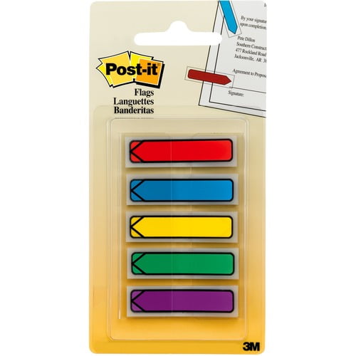 Post-it® Arrow Flags in On-the-Go Dispenser - Bright Colors, 20 x Blue, 20 x Green, 20 x Purple, 20 x Red, 20 x Yellow (684ARR1) | 5 Packs (500 Total)