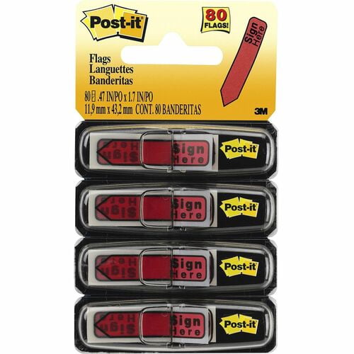 Post-it® Arrow Message Flags, 80 x Red, 1/2" Flag/Note Width x 1 3/4" Flag/Note Length, Arrow, Rectangle, Unruled, SIGN HERE, Removable, Self-adhesive (684RDSH) | 2 Packs (160 Total)
