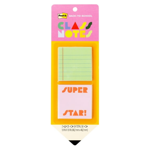 Post-it Class Notes, Bright Multi-Colored, 1.9 in x 1.9 in, 2 Pads