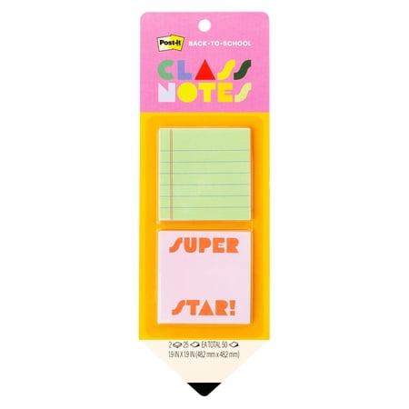 Post-it Class Notes, Bright Multi-Colored, 1.9 in x 1.9 in, 2 Pads
