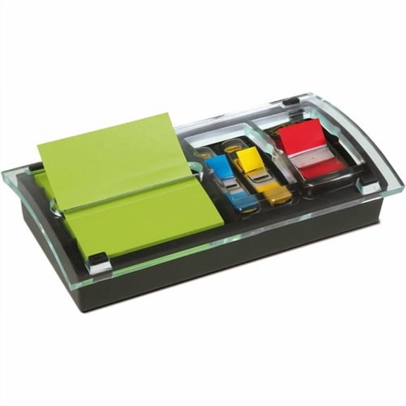 Post-it® Dispenser Notes and Flag Dispenser, 3" x 3" Note, 1" Flag, 100 Note Capacity, 50 Flag Capacity, Translucent, Black (DS100) | 10 Packs