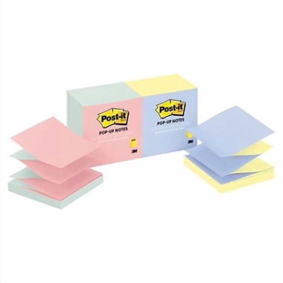 Post-it Dispenser Pop-up Notes, 3 in x 3 in, Alternating Pastel Colors, 12 Pads