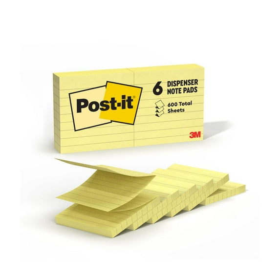 Post-it Dispenser Pop-up Notes, 3 in x 3 in, Canary Yellow, Lined, 6 Pads