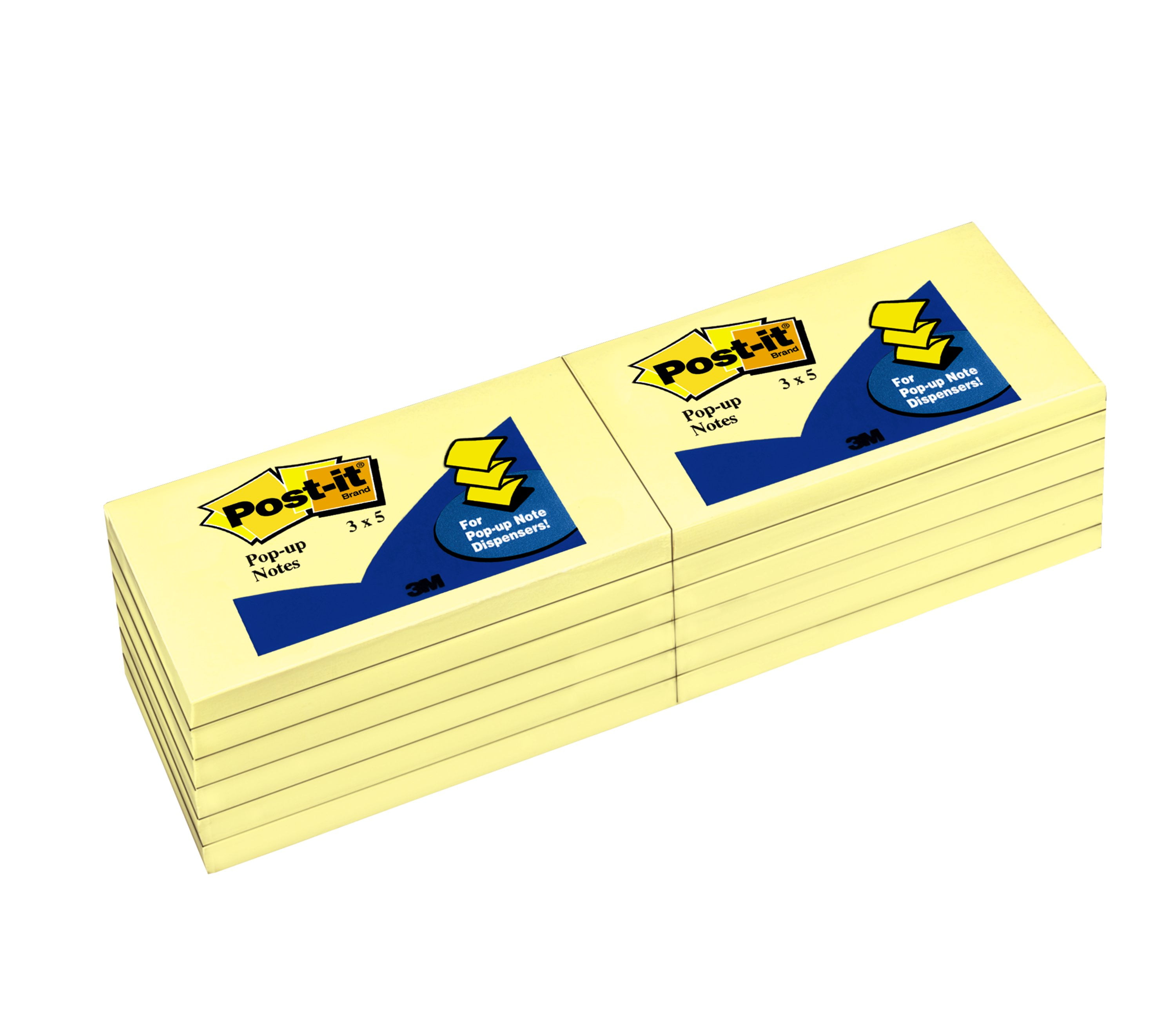 Postit Dispenser Popup Notes, 3 in x 5 in, Canary Yellow, 12 Pads