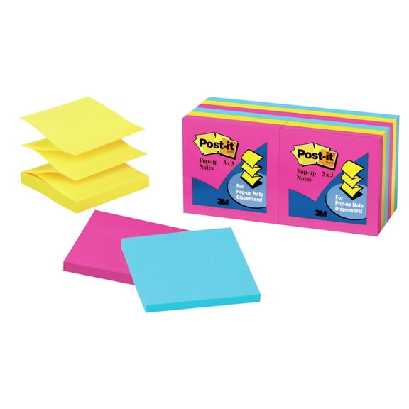 Post-it Dispenser Pop-up Notes R330-12AN 3 in x 3, Cape Town Collection, 12 Pads/Pack, 100 Sheets/Pad