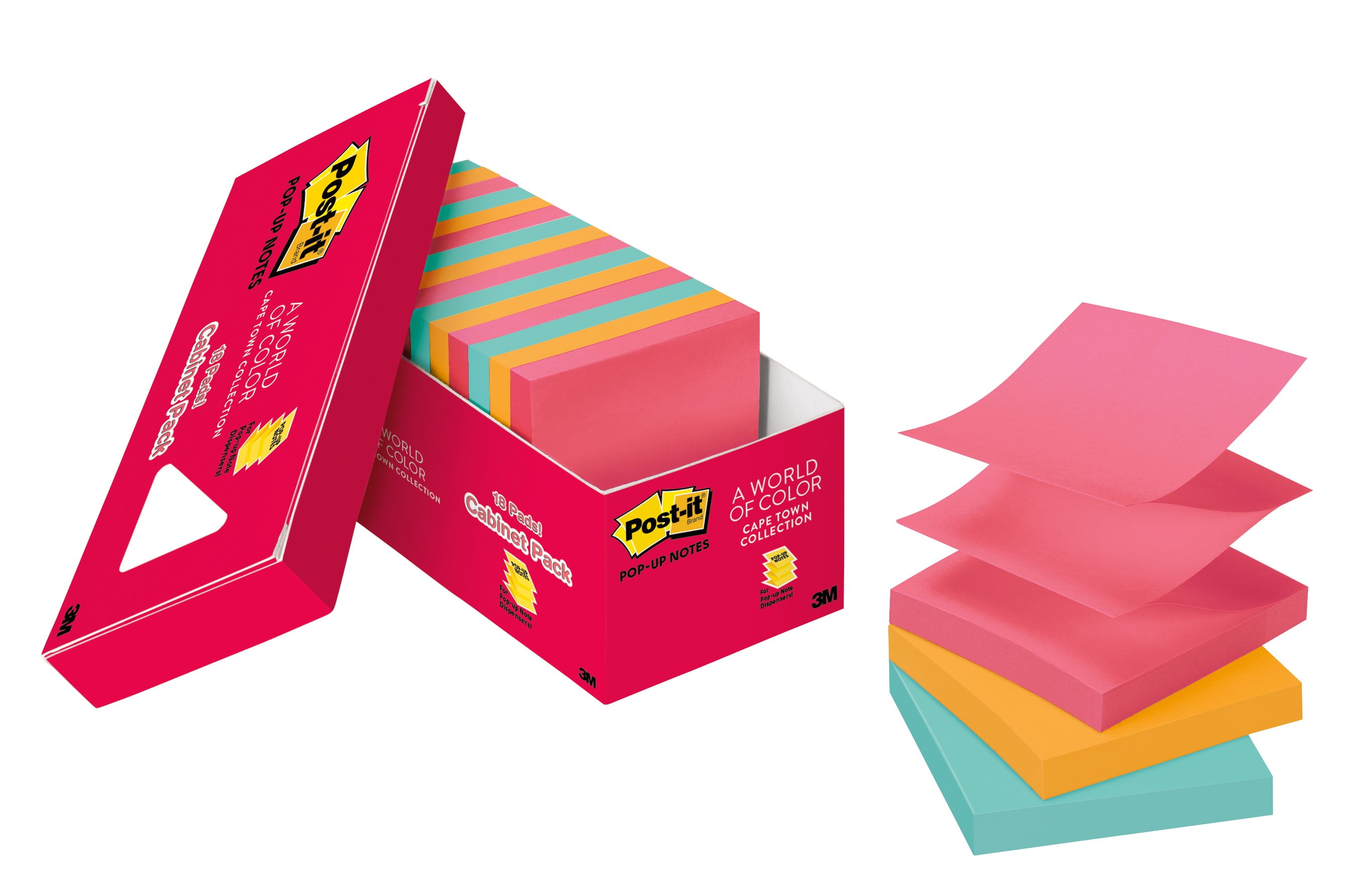 Post-it Dispenser Pop-up Notes R330-18CTCP, 3 in x 3 in (76 mm x 76 mm), Cape Town Collection, 18 Pads/Pack, 100 Sheets/Pad