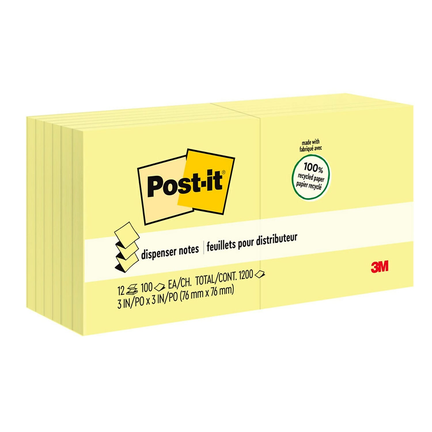 Post-it Dispenser Pop-up Notes R330RP-12YW, 3 in x 3 in (76 mm x 76 mm), Canary Yellow