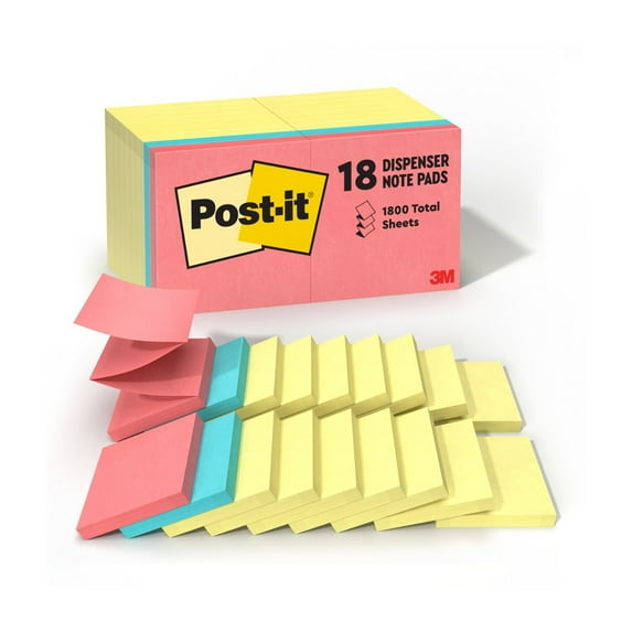 Post-it Dispenser Pop-up Notes Value Pack, 3 in x 3 in, Canary Yellow, 14 Pads + 4 Assorted Color Pads