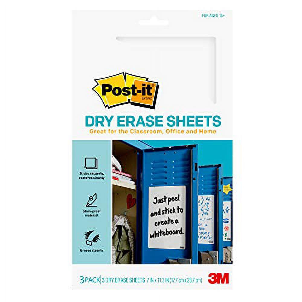 Postit Dry Erase Sheets, 7 in x 11.3 in, Sticks Securely and Removes