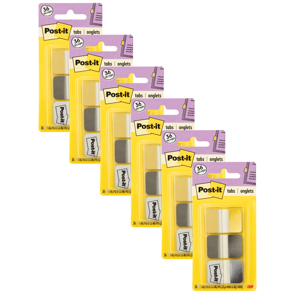 Post-it Durable Tabs: 1 in. x 1-1/2 in. (Assorted Muted Metallic Colors) 36-tabs [6-pack]