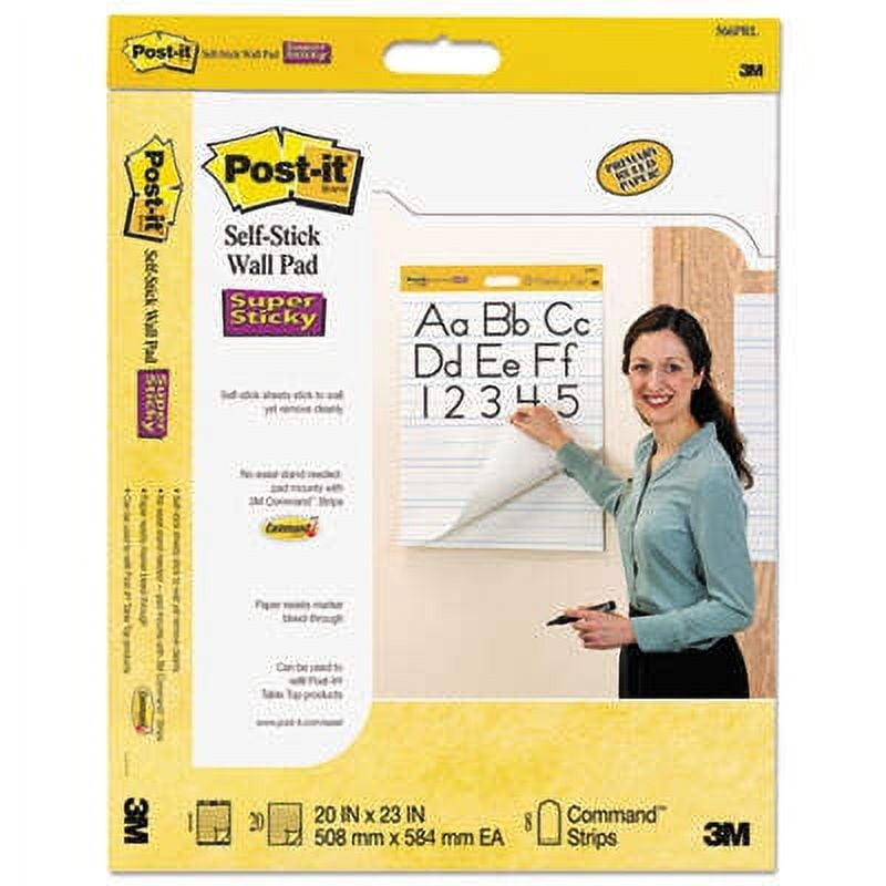Post-it Self-Stick Wall Easel Primary Ruled Pad, 20W x 23H, White, 20 Sheets, 2/Pack -MMM566PRL