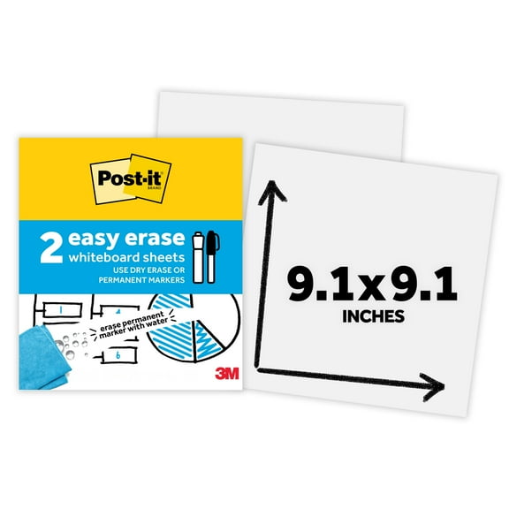 Post-it Easy Erase Permanent Marker Whiteboard Surface, 9.1 in x 9.1 in, 1 Board