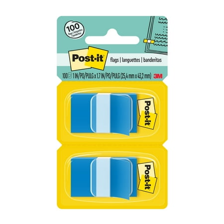Post-it Flags, 1in. Wide, 100 per Pack, Bright Blue