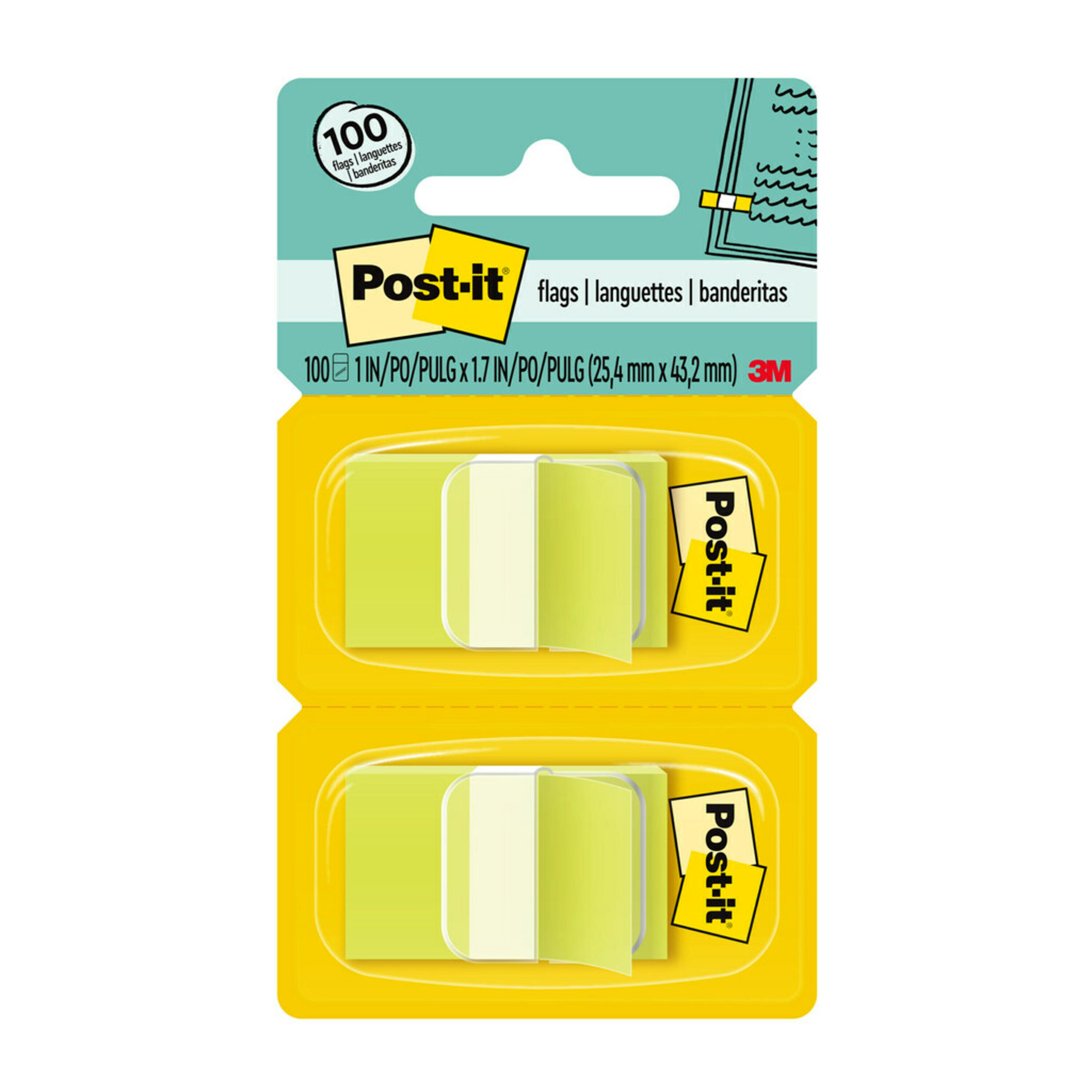 Postit Flags, 1in. Wide, 100 per Pack, Bright Green