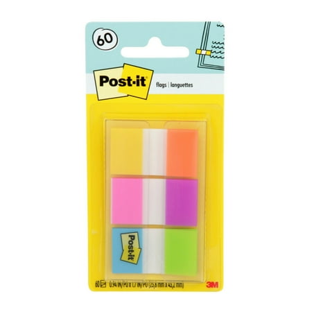 Post-it Flags, .5 in. Wide, Assorted Colors, 60 Flags