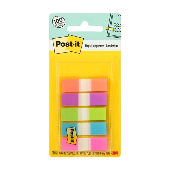 Post-it Page Marking Flags Dispenser, 5 Bright Colors, 20 Flags per Color, 100 Flags per Dispenser