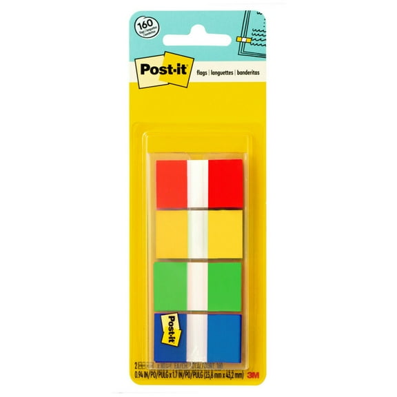 Post-it Flags, Assorted Primary Colors, 1" Flags, 160 total Flags