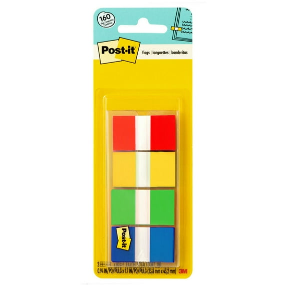 Post-it Flags, Assorted Primary Colors, 1" Flags, 160 total Flags
