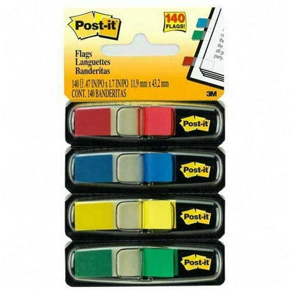 Post-it Flags, Assorted Primary Colors, .5" Wide, 35 Flags/Dispenser (Pack of 3)