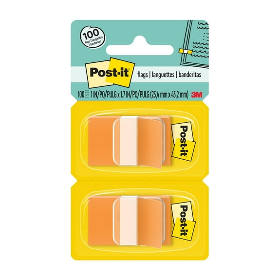 Post-it Flags, Orange, 1 in. Wide, 50 Tabs/Dispenser, 2 Dispensers