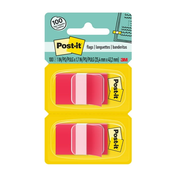 Post-it Flags, Red, 1 in. Wide, 50/Dispenser, 2 Dispensers
