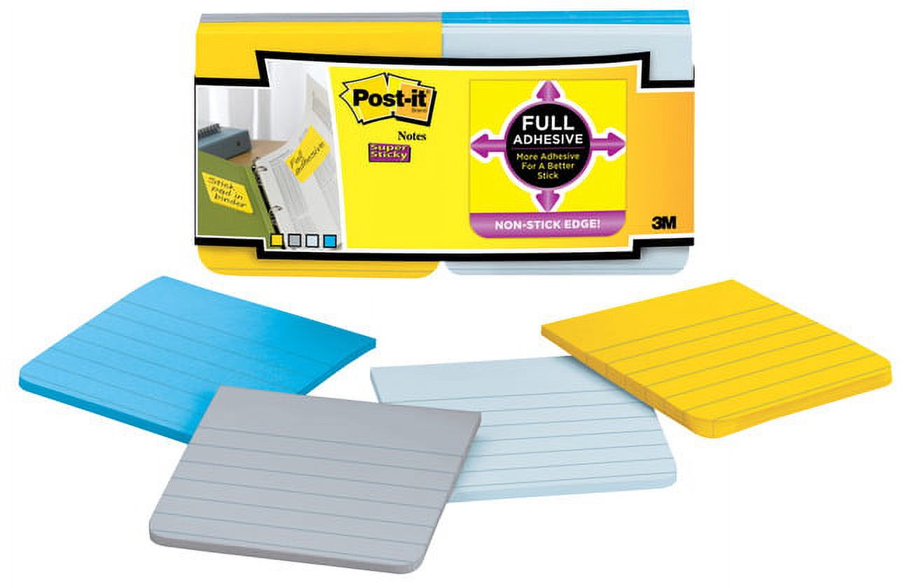 Postit Full Adhesive Notes, Unlined, Assorted Colors, 16 Pads with 25 Sheets