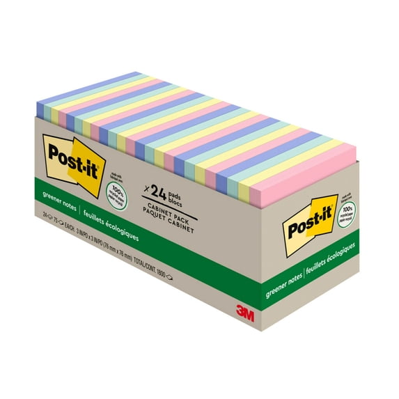 Post-it Recyclable Greener Notes, Sweet Sprinkles, Cabinet Pack, 3 in x 3 in, 24 Pads