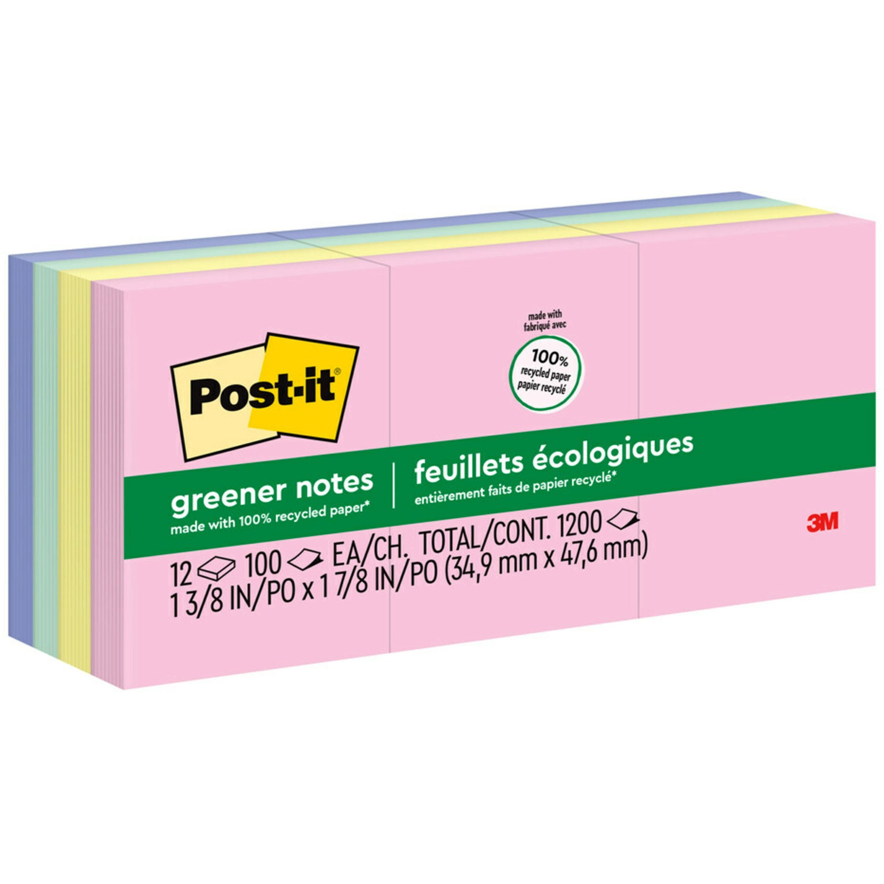Postit Greener Notes 653RPA Recycled Note Pads, 1 1/2 x 2, Assorted — free download