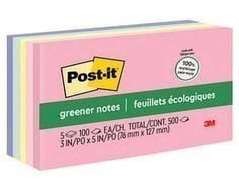 Post-it Greener Notes 655-RP-A, 3 in x 5 in (76 mm x 127 mm) Helsinki Colors