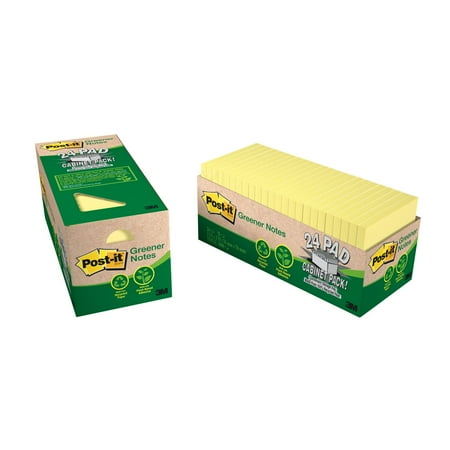 Post-it Greener Recycled Notes Cabinet Pack 24 Pads, Canary Yellow