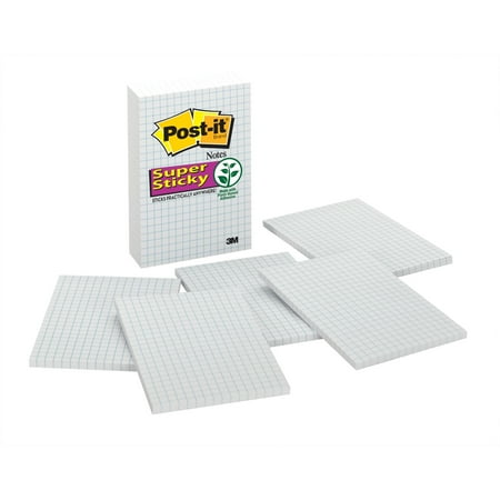 Post-it Grid-Lined Sticky Notes, 4in. x 6in., White with Blue Grid Lines