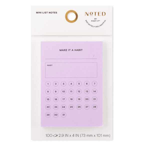 Post-it Noted Habit Tracker Notes: 4 in. x 2.9 in. (Lilac) 100-sheets per pad / 1-pack