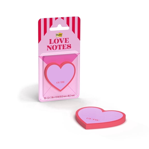 Post-it Heart Notes Cutie, Red and Pink, 2 in x 1.9 in, 1 Pad
