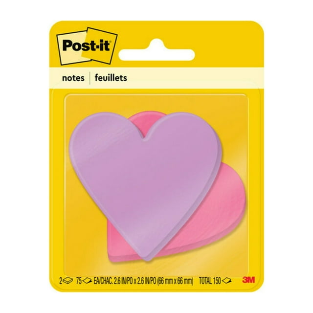 Postit Heart Shape Notes, 3" x 3", Assorted Colors