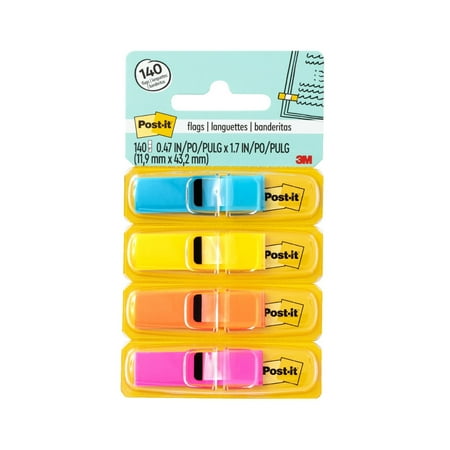 Post-it Highlighting Flags, Assorted Bright Colors, .47 in. Wide, 4 Dispensers