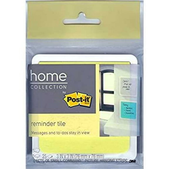 Post-it Home Collection Reminder Tile (Yellow), 3" x 3", 25 Sheets